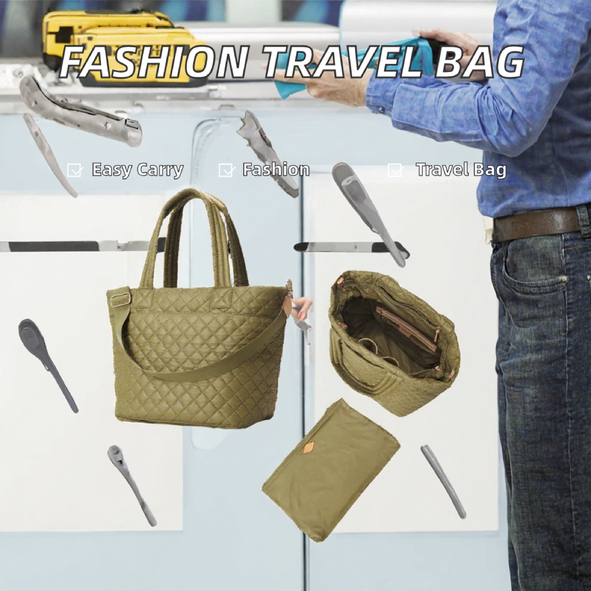 Custom Quilted Polyester Cosmetic Bag Set with Double Handles — Yunshengyuan listing image 1601988195602 view 2