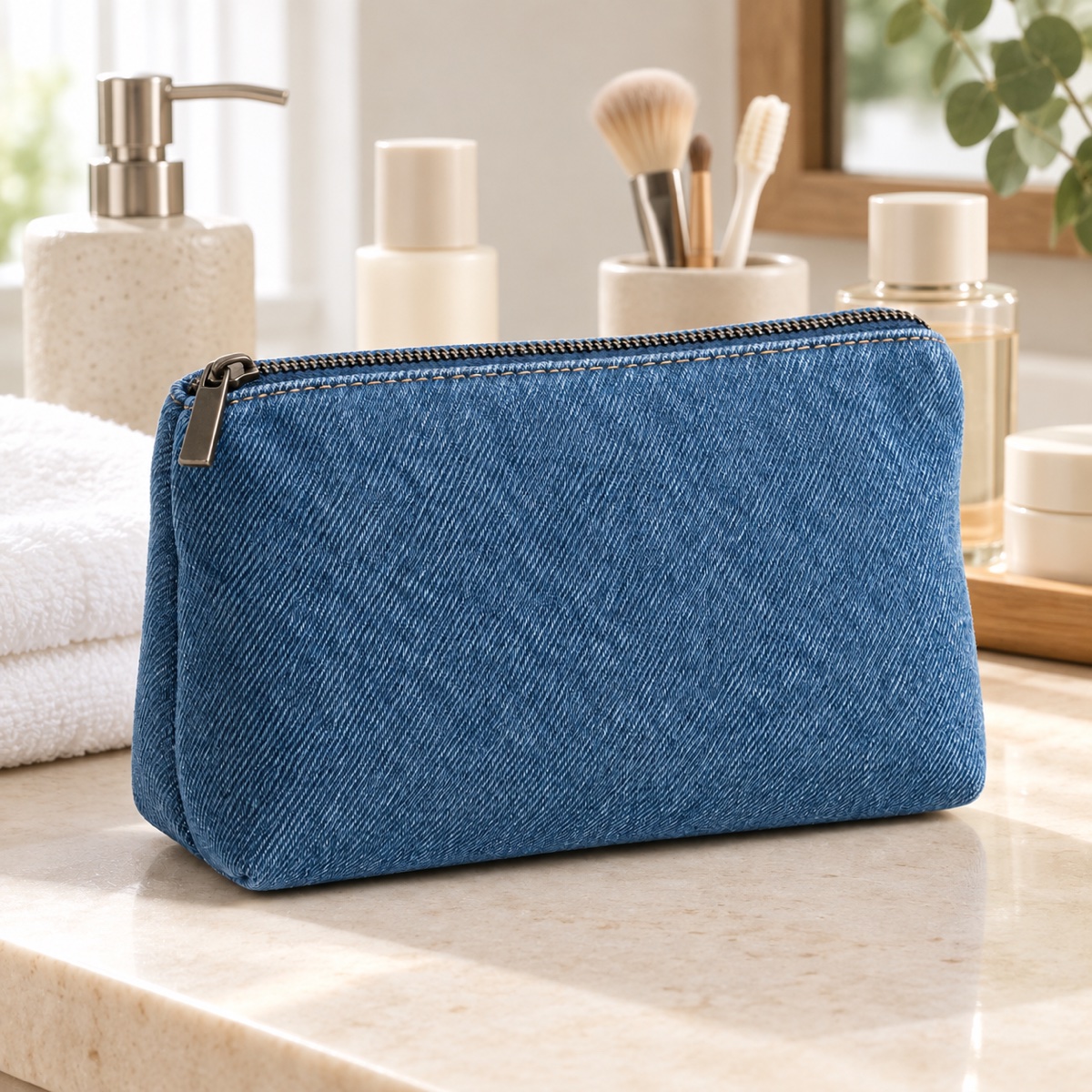Custom Denim Cosmetic Bag with Zipper for Travel OEM ODM — Yunshengyuan listing image 1601988458193 view 2