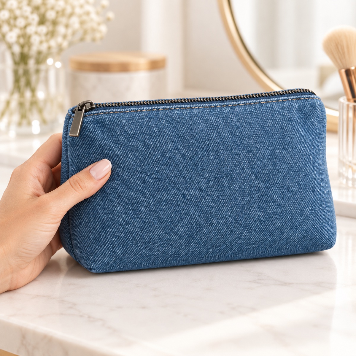 Custom Denim Cosmetic Bag with Zipper for Travel OEM ODM — Yunshengyuan listing image 1601988458193 view 6