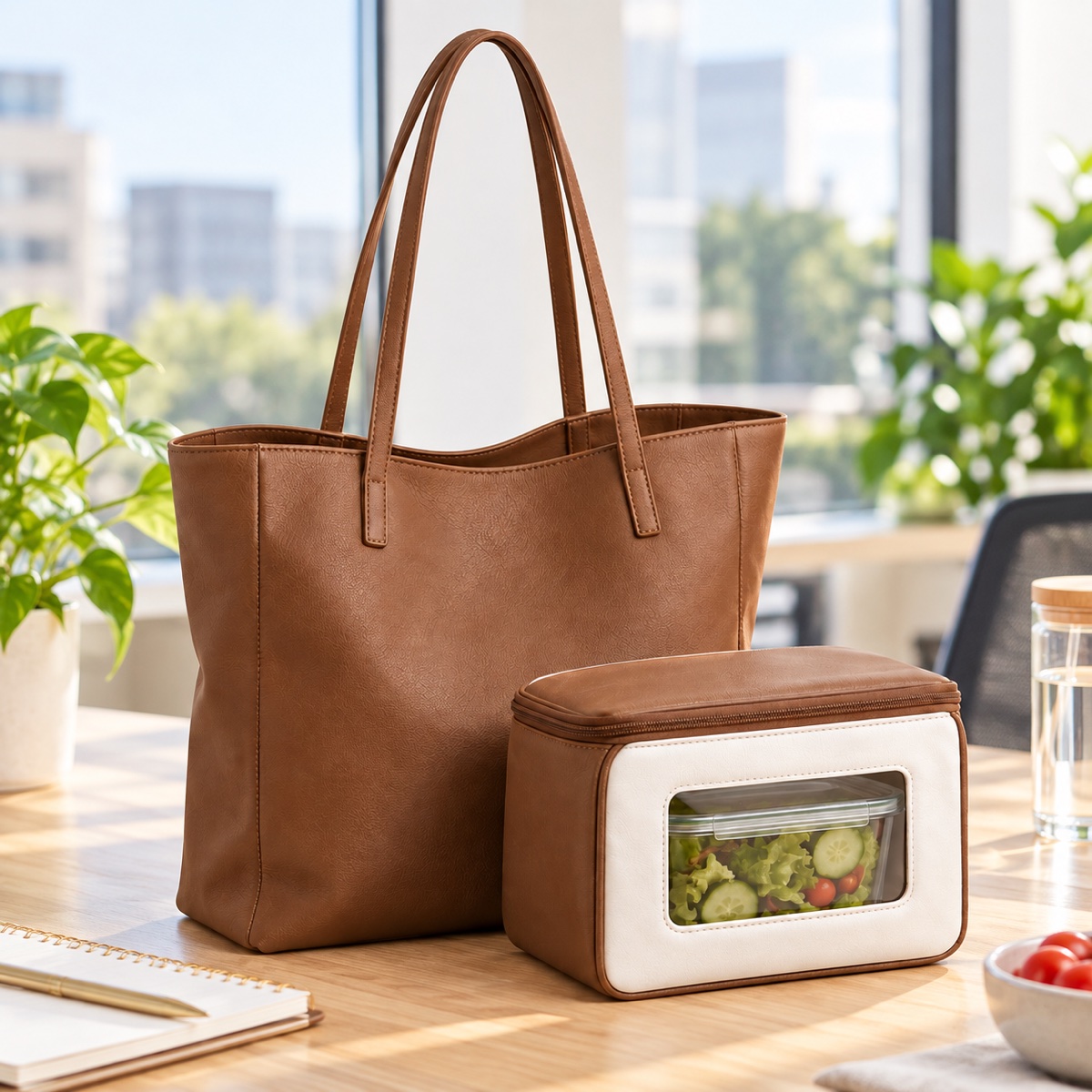 Supplier listing view 2 for Custom Leather Shoulder Tote with Matching Insulated Lunch Pouch OEM ODM, Yunshengyuan product reference 1601988513514.