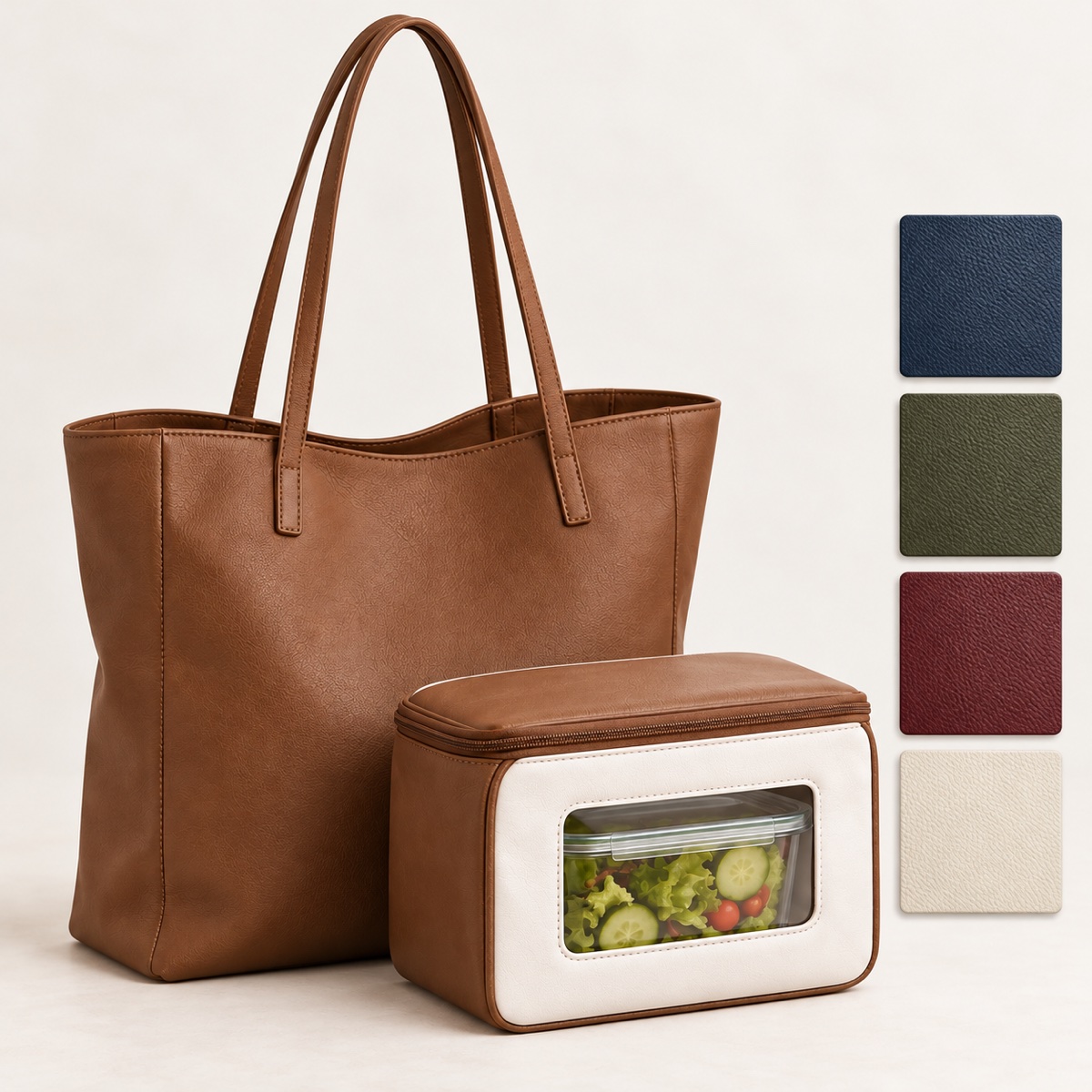 Supplier listing view 4 for Custom Leather Shoulder Tote with Matching Insulated Lunch Pouch OEM ODM, Yunshengyuan product reference 1601988513514.