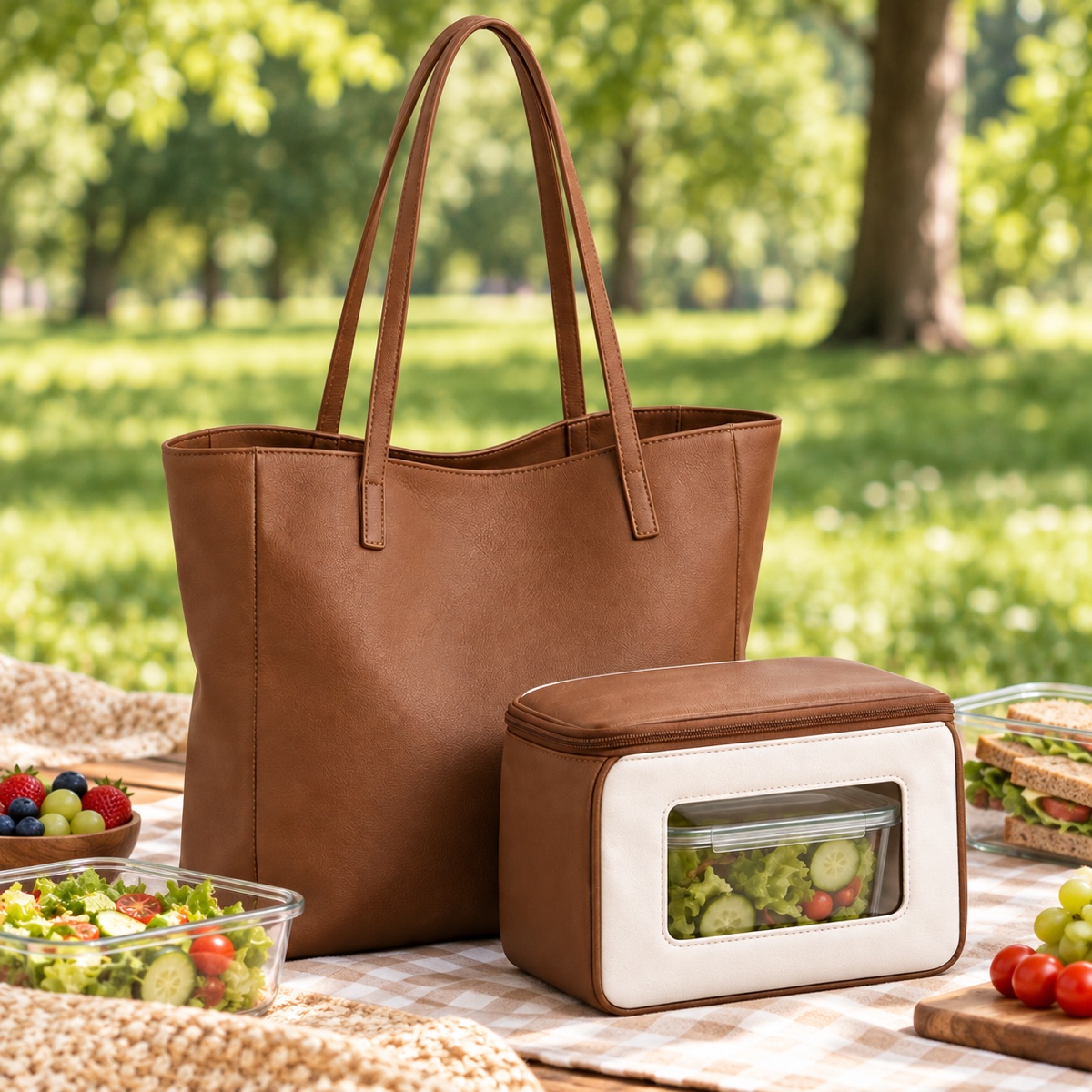 Supplier listing view 6 for Custom Leather Shoulder Tote with Matching Insulated Lunch Pouch OEM ODM, Yunshengyuan product reference 1601988513514.