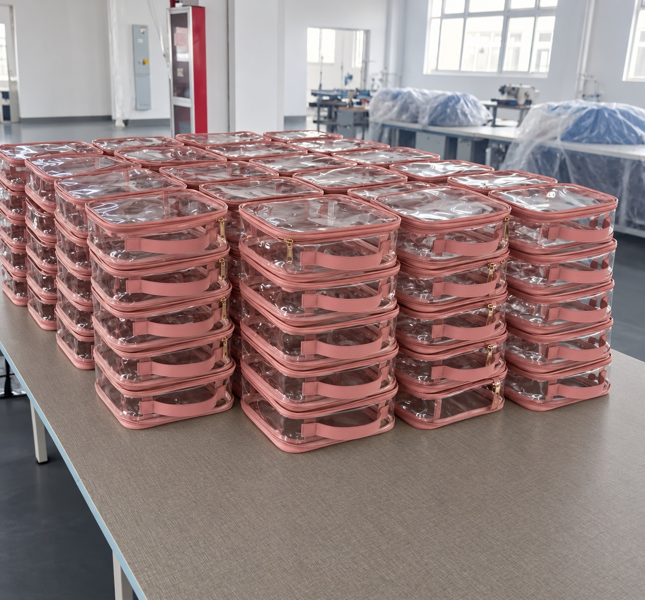 Bolsos terminados en el área de producción